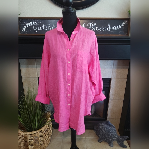 Lands' End Tops - Lands' End Bold Pink Collared Shirt